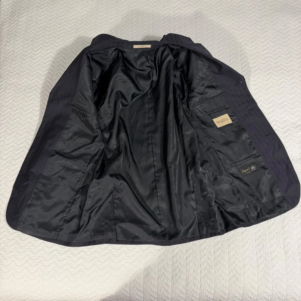 Zanetti Suit Mens 40R Navy Blue Pinstripe Super 120s Wool 3-Button 34x31 Italy‎